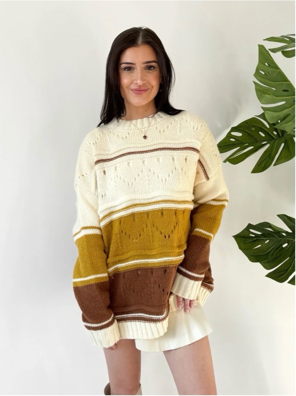 Grey Bandit Oversized Colorblock Sweater Cream, Mustard & Brown Large